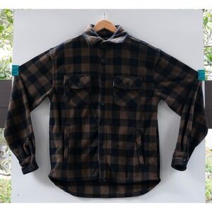 Outback Trading Company Big Shirt Jacket Men's Brown Plaid Fleece Shacket Size S